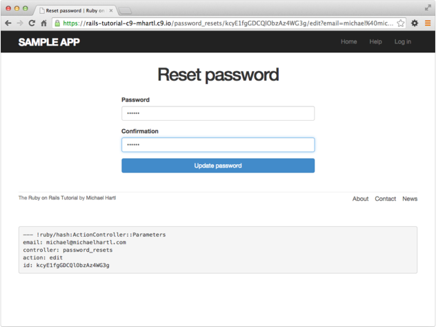 password reset form