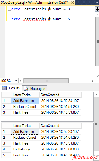 Screenshot of stored procedure being executed