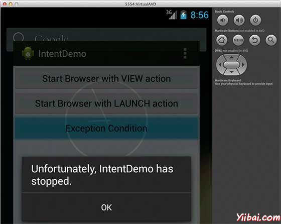 Android Exception Screen