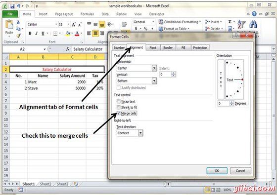 Merge Cells from Format cells