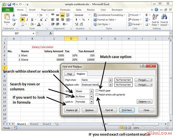 Various Find options in Excel