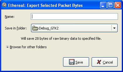 "Export Selected Packet Bytes" 对话框